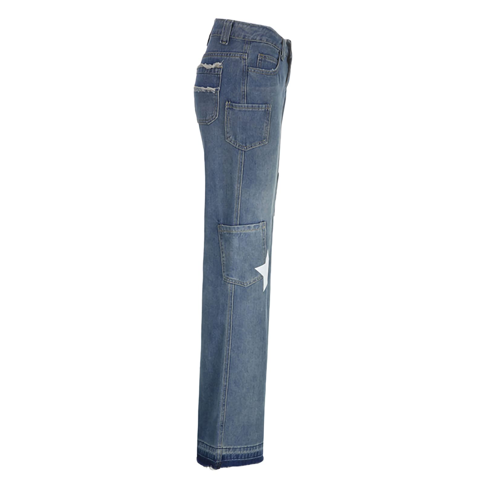 Damen Y2K Low Rise Straight Wide Leg Hose Ästhetische Baggy Pants Grunge Denim Schlaghose Harajuku Flare Jeans