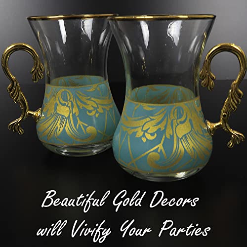 Vintage Turkish Tea Glasses Cups And Saucers Set Of 6 For Party Adults Fancy Persian Gold Decorative Serving Teacups Teapot Gift Drinking Women Coffee Moroccan Wine Style Mugs Floral Unique #TOP4