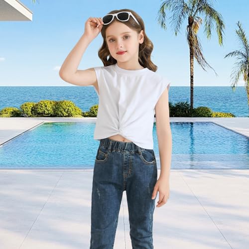 Image of Girls Twist Front Tunic T-Shirt Cute Short Sleeve Tees Summer Blouse for Girls 5-14 Years White