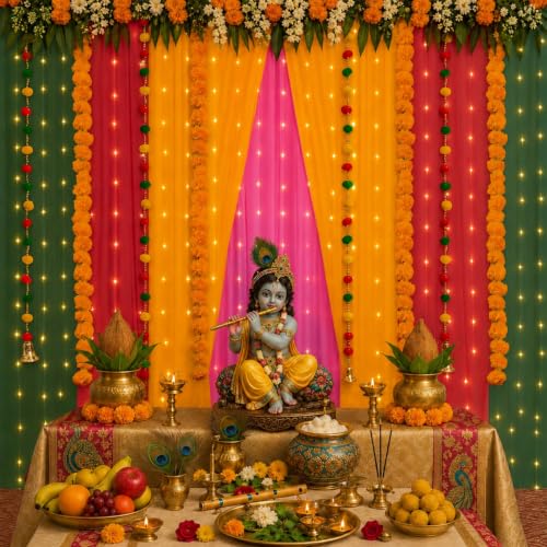 Image of Party Propz Multicolor Backdrop for Ganpati Decoration Setup for Home -17pcs, Backdrop Cloth for Decoration Pooja, Varalakshmi Backdrop, Backdrop for Janmashtami Decorations, Hanging Decorations Items