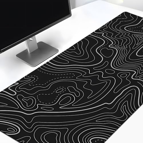 Image of XXL Black Topographical Extended Mousepad (17.5x35.5) inches for Laptop Desktop PC and Gaming Desk Mat Rubber Base Desk Pad