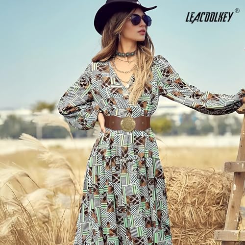 LEACOOLKEY Women Wide Elastic Belt Western Buckle Vintage Strecth Waist Belt for Dress2