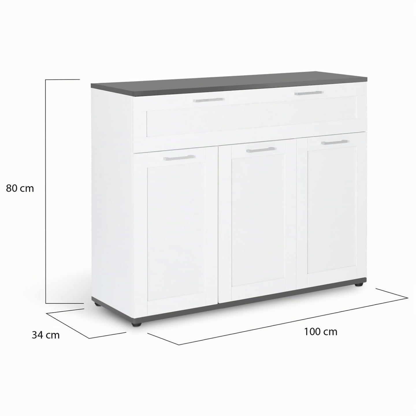 IDMarket - Aparador VITO con 3 puertas y 1 cajón, tapa blanca y gris 100 cm