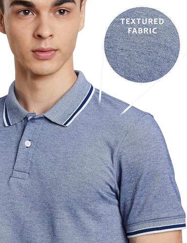 Image of Amazon Brand - Symbol Men's Cotton Rich Textured Polo Tshirts | Collar Plain Tshirts | Half Sleeves - Regular Fit (Available in Plus Sizes)