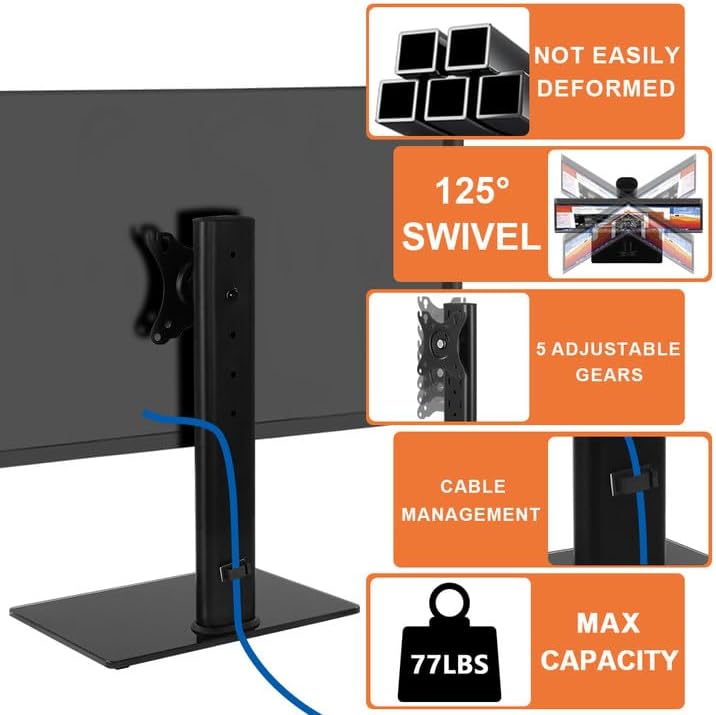 Miniatura 7 de KKTONER Soporte de monitor de computadora individual giratorio de movimiento completo, soporte para escritorio Vesa para pantalla de 13 a 32