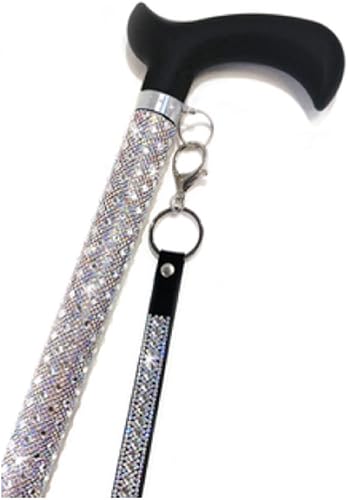 Jacqueline Kent JKC106.AB - Caña de azúcar con mango negro y cristal de aluminio con correa de muñeca a juego ajustable de 23.5 a 40.25 pulgadas