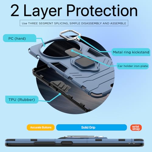 Image of Pikkme D5 Tough Armor Bumper Case | 360 Protection Case | Ring Holder Stand Back Cover for Vivo X200 5G (Blue)