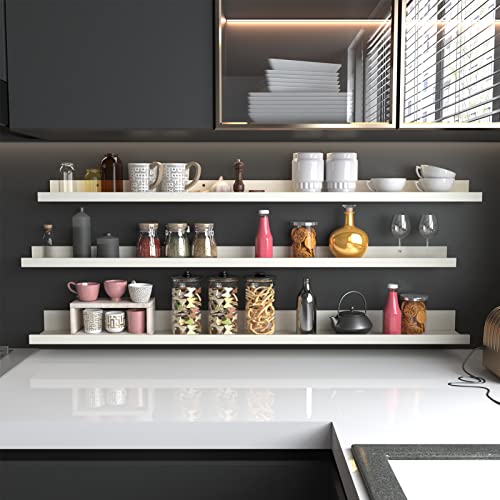Calenzana 47 Inch Floating Shelves Wall Mounted Set of 3, Long Picture Ledge Shelf for Living Room Bathroom Bedroom Kitchen Office, Creamy White by Calenzana - Image 5