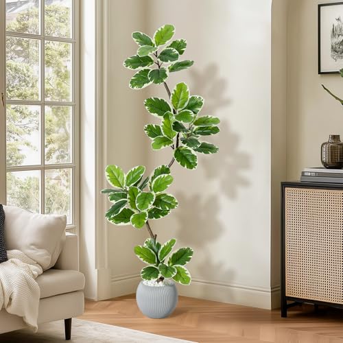 GarveeHome Fiddle Leaf Fig Tree Artificial Indoor, 5FT Tall Faux Rubber Tree with Sphere Planter, Tall Artificial Plants with Moss for Home Decor Office Living Room