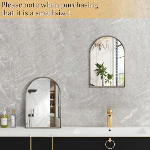 Image of Arched Mirror Bathroom Wall Mirror 16 inchx12 inch Brushed Metal Vanity Wall Mounted Mirror for LivingRoom Bedroom Entryway Room Home Decor