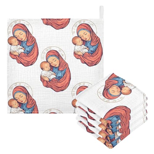 vvfelixl Colorful Madonna Hold Toddler Baby Burp Cloths Baby Muslin Washcloths for Boys Girls Cotton Babys Face Towel for Newborn Infants Soft and Absorbent 11.8 X 11.8 in, 5 Pack3
