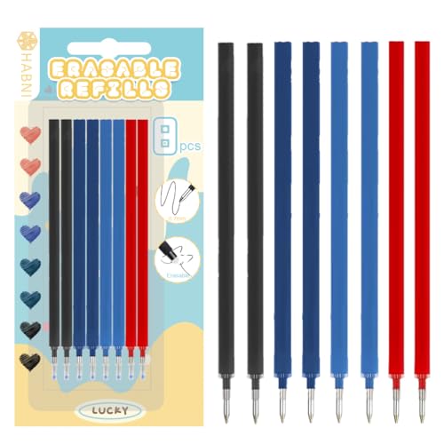 HABNI 8 Piezas Recambios Boligrafos Borrables, para Bolígrafos Legami, Recambios Borrables Canetas de Colores, Punta de 0,7 mm,Envase Blister(2 Negro + 2 Azul Oscuro +2 Azul Brillante+ 2 Rojo)