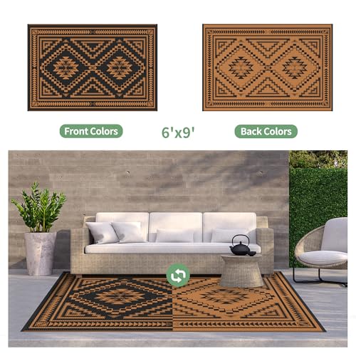 Image of GENIMO Fall Decor Outdoor Rug, Plastic Rugs for Patio, 6'x9' Onyx Orange