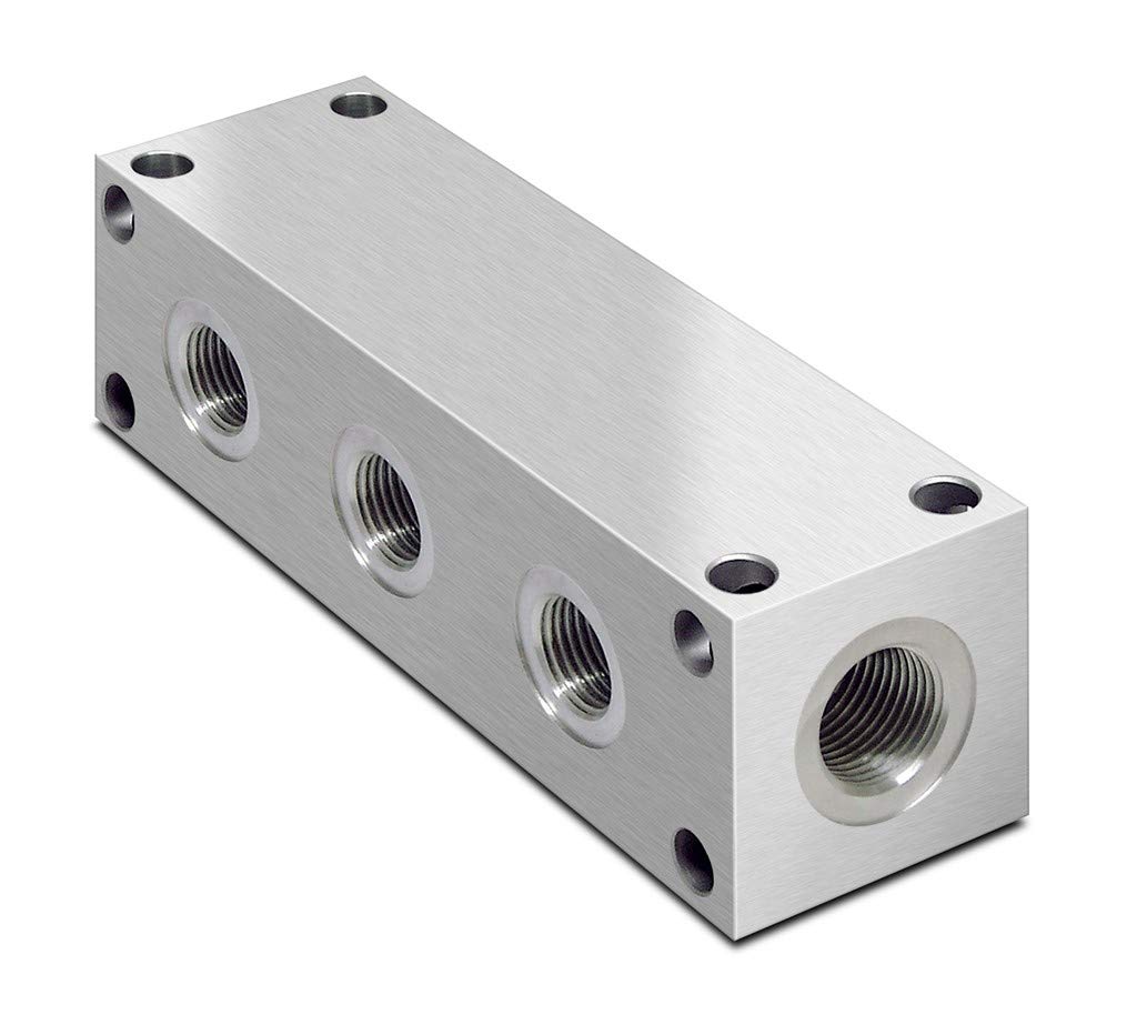 Flowfit Hydraulic Parallel Scheme Aluminium Manifold, 3 Station, 3/4" Bsp Inlets, 1/2" Bsp Service Ports