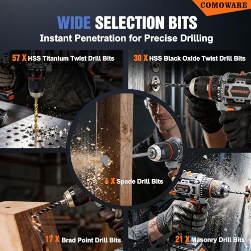 Image of COMOWARE Drill Bit Set, 246 Pcs for Cordless Drill, Drill Driver Bit Set for Wood, Metal, Masonry, Cement and Screwdriver Bits Set Combo Kit