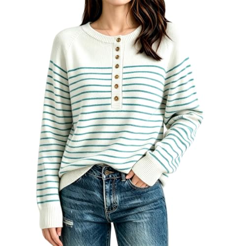 Lightweight Sweaters for Women Loose Thermal Button Crew Neck Soft Sweaters - image 2