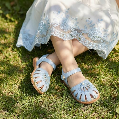 Image of THEE BRON Toddler Girls Closed-Toe Sandals Sweet Retro Cutout Summer Dress Shoes