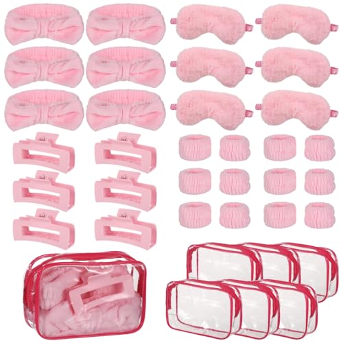 Accessoires de fête roses pour une soirée pyjama réussie entre filles avec masques et trousses