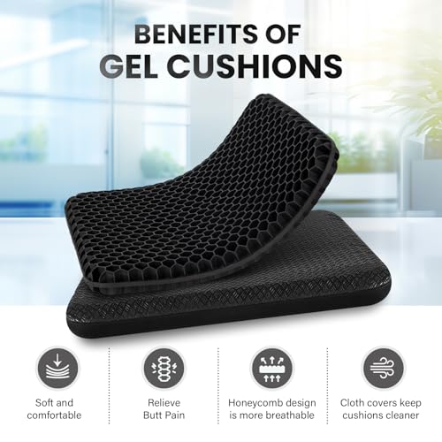 Deyikeji Gel Sitzkissen für Bürostuhl, Auto und Rollstuhl, weich und atmungsaktiv, mit abnehmbarem maschinenwaschbarem rutschfestem Bezug, für langanhaltenden Komfort (Schwarz, 44 * 39 * 4)
