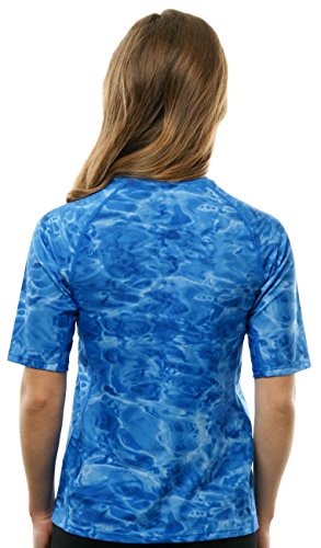 Aqua Design Rash Guard for Women Swim Shirt Short Sleeve Rashguard UV Protection: Royal Ripple: Size 2XL