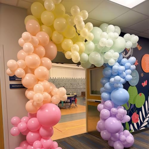 Image of Pastel Rainbow Balloons, 60Pcs Colorful Macaron Pink Orange Yellow Green Blue Purple Balloons Birthday Decor, 12 Inch Multicolor Assorted Colors Latex Balloon for Wedding Baby Shower Party Decorations