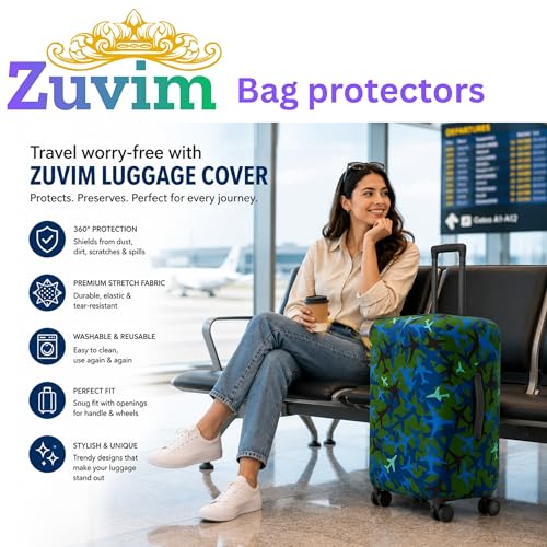 Image of Luggage Cover Trolley Covers for Suitcase Washable Dust Proof Anti-Scratch Protector Polyester Printed Stretchable Fabric Fits Fiber /Plastic Trolley Bags Only Mehandi 20 Inch