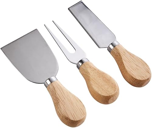 Creative Gifts International - Cuchillos para queso, acero inoxidable, asas de madera, juego de 3 piezas
