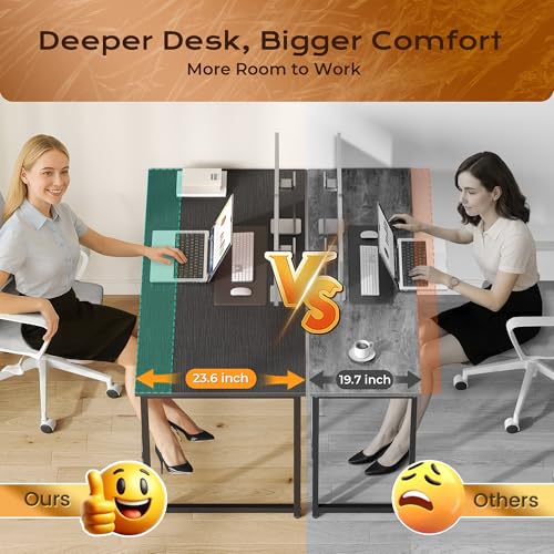 Image of PRAISUN 55 X 24 Inch Computer Desk with Deeper Desktop, Gaming Office Writing Work Desk for Home Office, Study, Bedroom, Work from Home, Metal Frame, Black