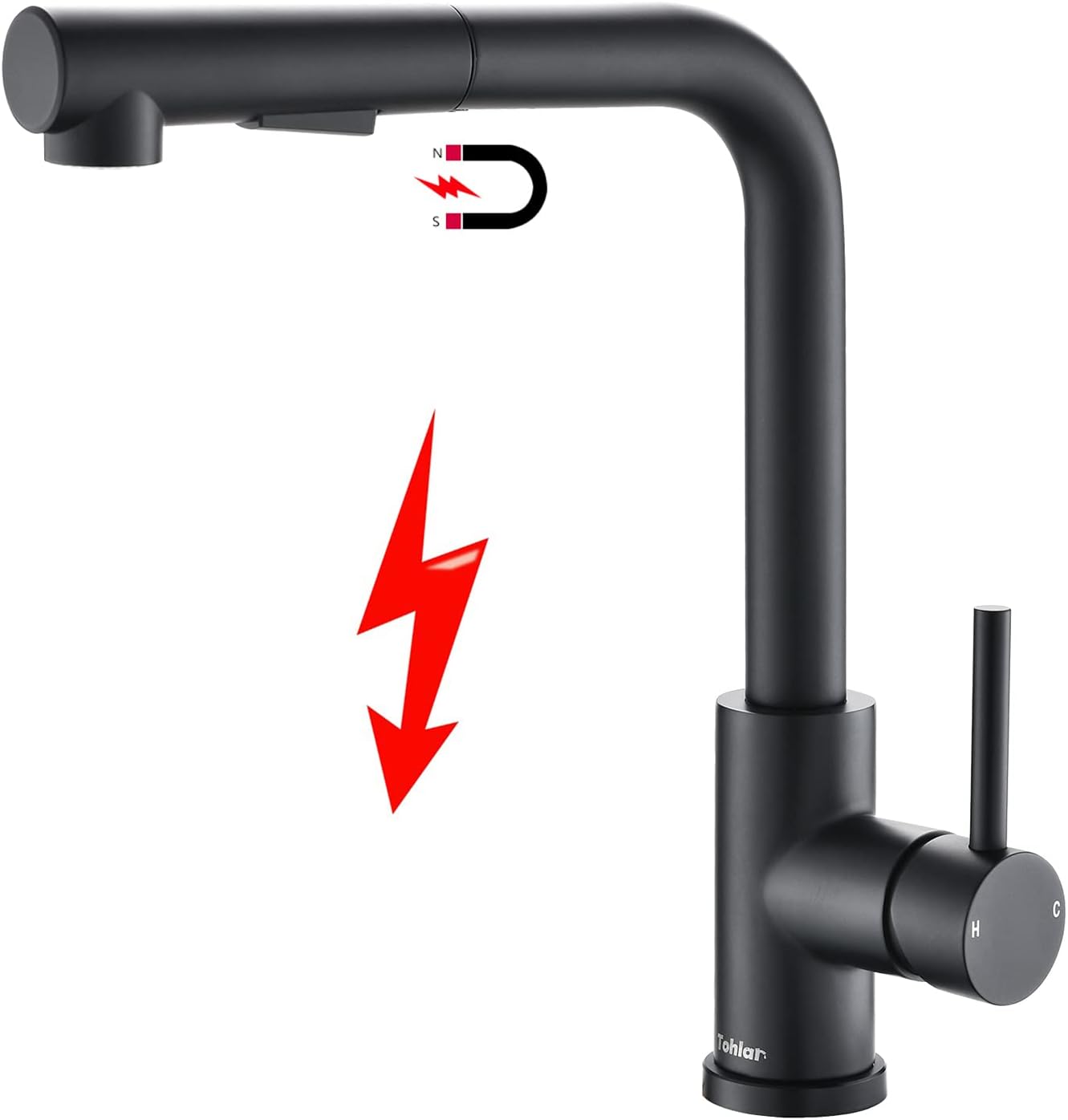 Tohlar Low Pressure Kitchen Tap Black Extendible Low Pressure Kitchen