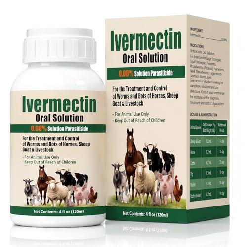 Ivemectin Horses Drench Provides Treatment and Control of Adult and Fourth-Stage Larvae for Horses Goats Sheep & Poultry 4oz(120ml)