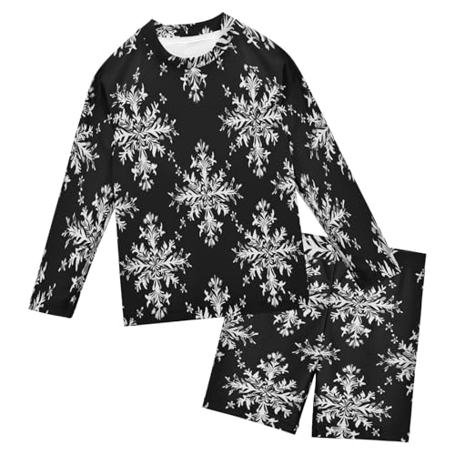 Snow Pattern Boys Swimsuit Rash Guard Toddler Kids Long Sleeve Swim Shirt and Trunks Swimwear Set 3-10Y