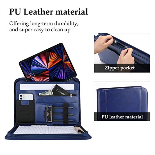Image of ProCase Portfolio Business Padfolio Folder with Zipper -Navy | Conference Meeting Executive File Legal Document Organizer with Pockets Letter Size A8 Writing Pad Notepad Padfolio