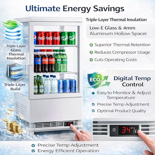 Image of Countertop Display Refrigerator 2.0 Cu.ft, LED Light, Air-Cooling, Sliding Door, Adjustable Shelves, Automatic Defrost, Commercial Mini Fridge for Bakery, Cafe, Restaurant, White