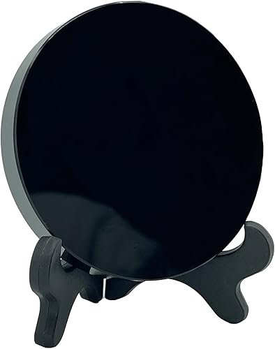 Miniatura 9 de Espejo rascador de obsidiana negra, espejo de obsidiana con soporte y bolsa para adivinación, meditación, curación, Feng Shui (3.937 in)