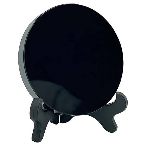 AGERYU Black Obsidian Scrying Mirror, Obsidian Mirror with Stand and Bag for Divination, Meditation, Healing, Feng Shui (60mm) - 60mm