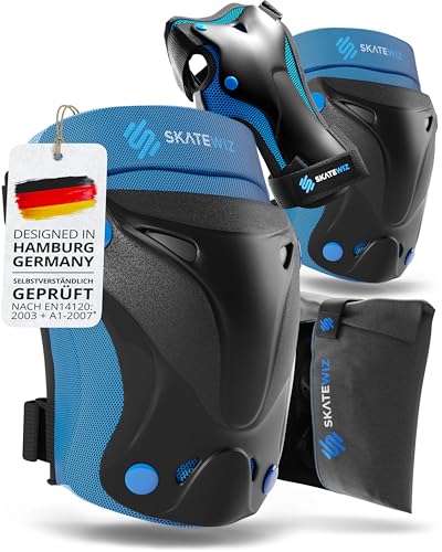 SKATEWIZ Protecciones Patines Adulto - Kit Protección, Rodilleras Skate - Rodilleras Adulto, Protecciones Skate - Patines De Hielo - PROTECT-1 Talla L Azul