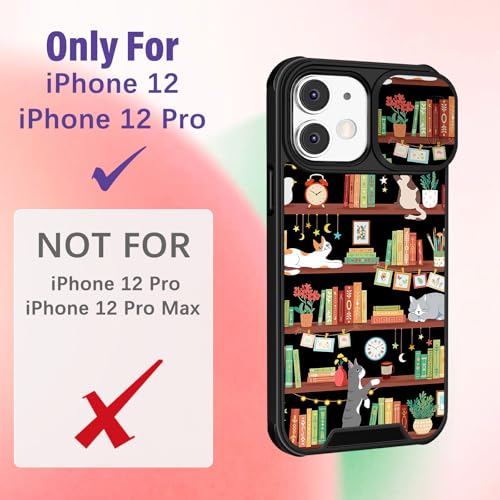 Image of Funermei for iPhone 12 /for iPhone 12 pro Case - Women Girls Cute Phone Cover Girly Pretty Aesthetic Cat and Books Unique Design with Camera Cover Funda for Apple for iPhone 12 /for iPhone 12 pro