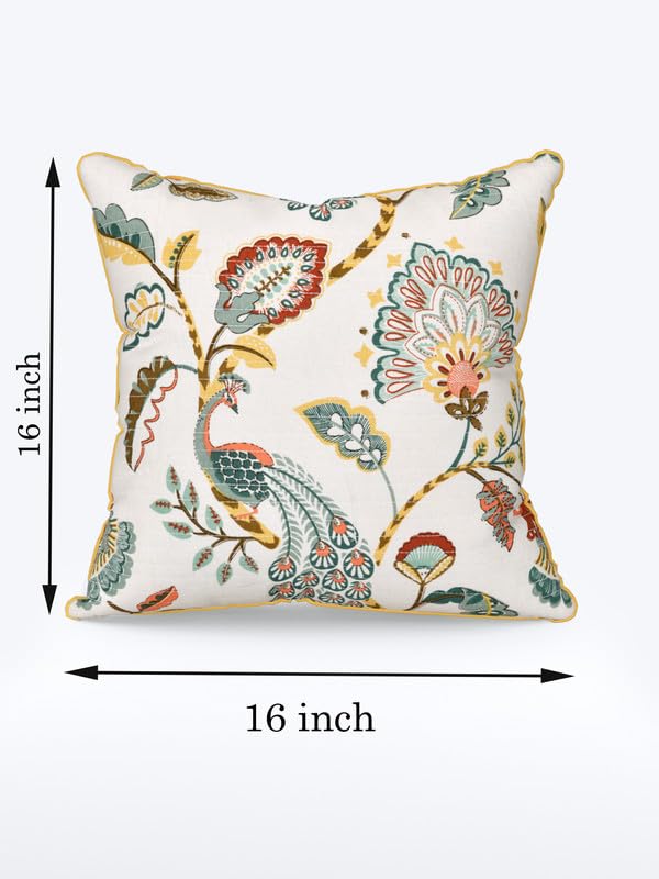 Image of Pure Cotton Quilted Cushion Cover 16x16 Inch | Anokhi Print Decorative Throw Pillow Cover | Soft Cotton Sofa Cushion Cover with Hidden Zipper | Living Room Bedroom Home Decor