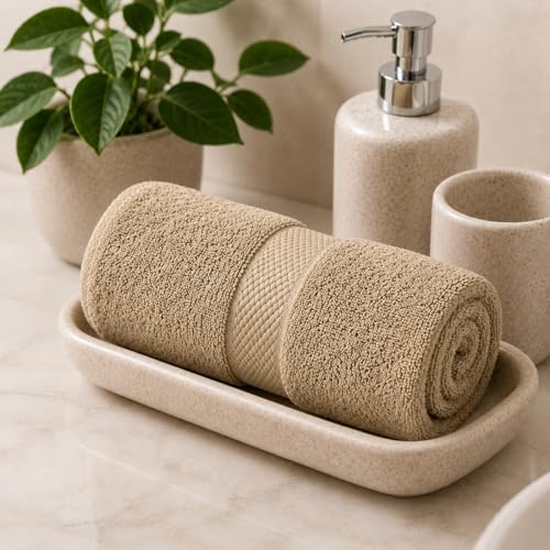 Image of Sulfar 100% Terry Ring Spun Cotton Face Towel - Quick-Dry, Highly Absorbent (480 GSM) (30 x 30 Cm) Bleach Sand (Pack of 1)