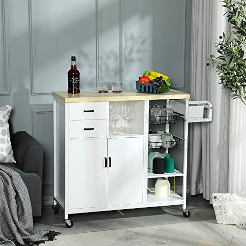 image for Hasuit Storage Kitchen Island Cart on Wheels, Home Bar Serving Cart, K