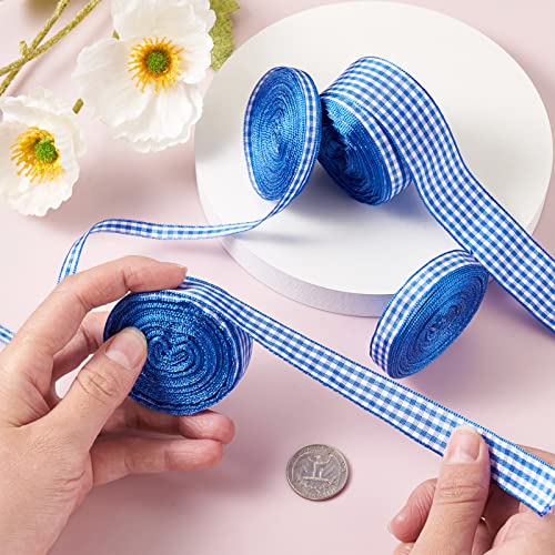 Pandahall 4 Rolls Gingham Ribbon, Blue and White Checked Polyester, 40.56m, Perfect for Bows Sewing, Gift Wrapping, Wedding - Image 4