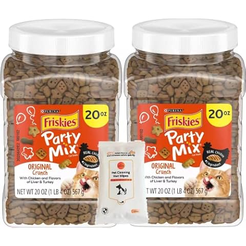 Aurora Pet Bundle (2) 20 oz Party Mix Original Crunch Chicken Cat Treats with AuroraPet Wipes Cover