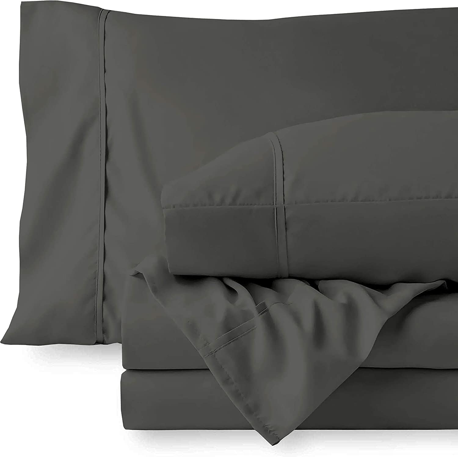 100% Egyptian Cotton, 3 Pcs Fitted Bedsheet Set (1 Fitted Bedsheet with 10-inch Deep-Pocket and 2 Pillow Cover) 600 Thread Count, Super Soft and Luxurious Bed Sheet Set-Dark Grey Solid,King Size.