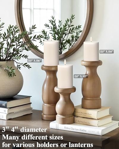 Image of Gmnee 3 inchx5 inch Flickering Flameless Candles with Remote Timer, Real Wax, White | 2 Pack 3 inch Diameter Extra-Large Pillar Candles, LED Candles, Battery Operated Candles for Table and Fireplace Decor (H 5 inch)