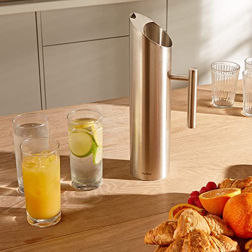 VonShef Stainless Steel Water Pitcher, 1.7L Silver Water Jug with Handle & Ice Guard - Image 2