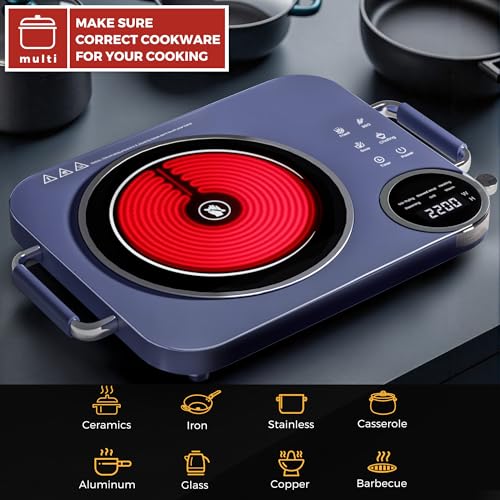 Image of Advwin Single Burner Electric Cooktop 110V,2200W Portable Electric Stove with Handle,Knob Control, 4H Timer & Overheat Protection,Ceramic Infrared Countertop Burner,Compatible for All Cookwares