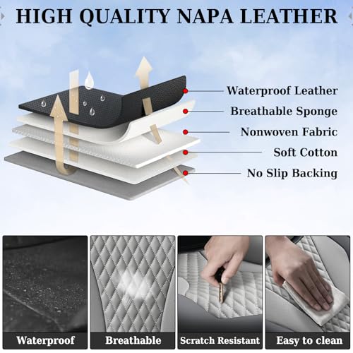 Image of Coverado Black&Gray Nappa Leather Front Car Seat Covers, Waterproof Automotive Seat Protector Cushion, Universal Fit for Most Vehicles Cars SUV Truck