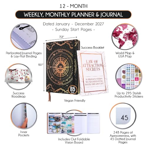 Image of 2027 Planner Weekly and Monthly & Manifestation Journal for Women | Daily, Hourly Planner with Habit Tracker, Goal Setting & Gratitude Journal, Include Vision Board Sticker & Calendar 2027