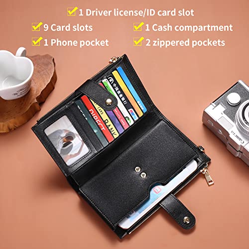 Image of FALAN MULE Wallets for Women Trifold Wristlet Wallets Large Capacity RFID Blocking Ladies Purse Credit Card Holder