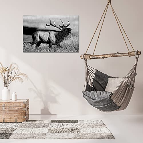 Conipit Black White Bull Elk Canvas Wall Art Animal Picture Framed 24X36 Inch Deer Artwork Painting For Living Room Bedroom Farmhouse Wall Decor Ready To Hang #TOP3